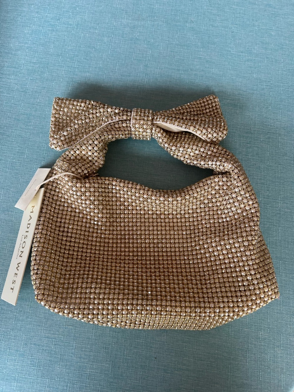 NWT Madison West evening handbag pearl gold metal mesh